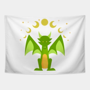 Green dragon under the moon and stars. Tapestry