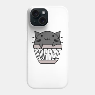 Happy cat in coffee cup with warped text black Phone Case