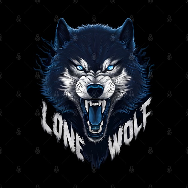 Lone Wolf Wild Wolf Head Blue by coollooks