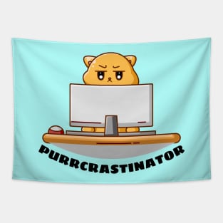 Purrcrastinator | Cute Procrastinator Pun Tapestry