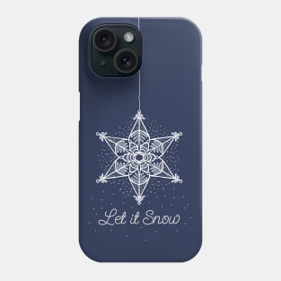 Let it Snow Christmas white snowflake illustration. Hand-drawn macrame snowflake trendy illustration. Phone Case