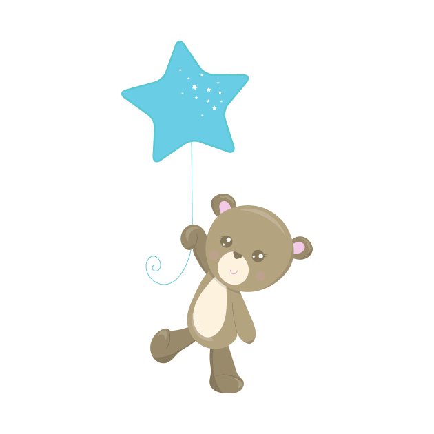 Cute Bear, Bear With Balloon, Little Bear, Star by Jelena Dunčević