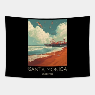 A Vintage Travel Illustration of Santa Monica - California - US Tapestry