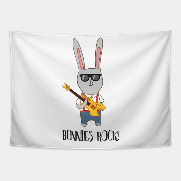 Bunnies Rock! Cute Funny Rabbit Tapestry by Dreamy Panda Designs