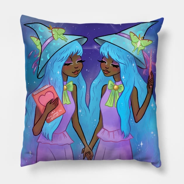 Gemini Witch Pillow by mooneyesart