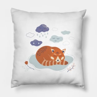 Cute poster with sleeping red panda and clouds Pillow