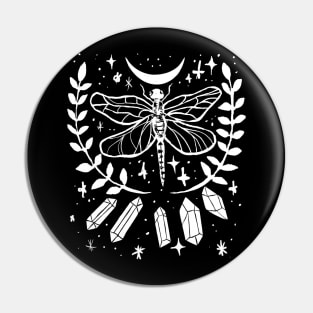 Dragonfly, Crystals, Magical Witchy Goth Pin