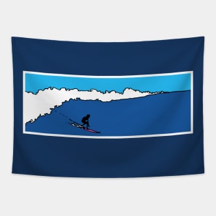 Lone Surfer, Big Wave and cool blue sky, Tapestry