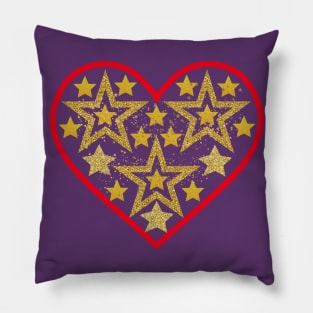 Gold stars in red heart. Pillow