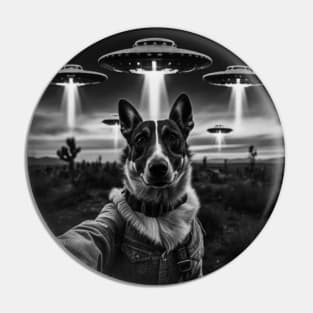 Selfie of Funny Dog And Aliens UFO - 2 Pin