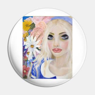 Alice in the Garden of Live Flowers, Original Art, Kim Turner Art Pin