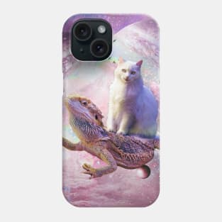 Space Cat Riding Bearded Dragon Lizard Phone Case