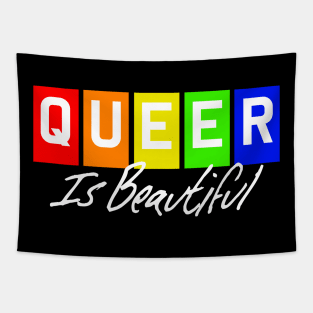 Queer Is Beautiful - White Text Tapestry
