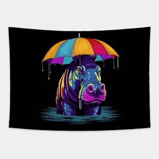 Hippo Rainy Day With Umbrella Tapestry