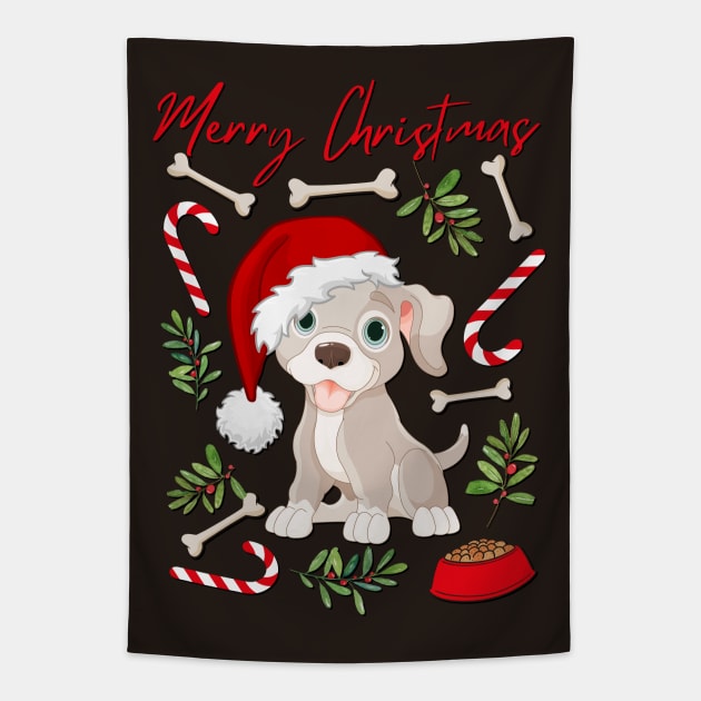 Merry Christmas cute dog Seasons Greetings Tis The Season To Be Jolly Cutest puppy Tapestry by BoogieCreates