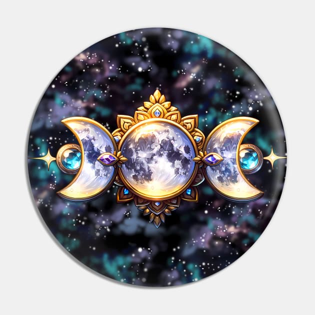 Cosmic Dance: Triple Goddess Symbol and Nebulas Pin by tracydixon