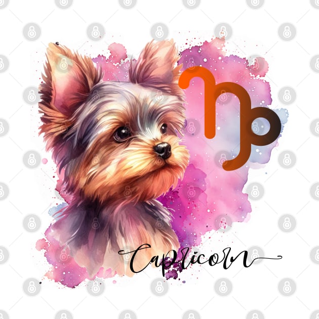 Capricorn Zodiac Sign Cute Yorkshire Terrier Watercolor Art by AdrianaHolmesArt