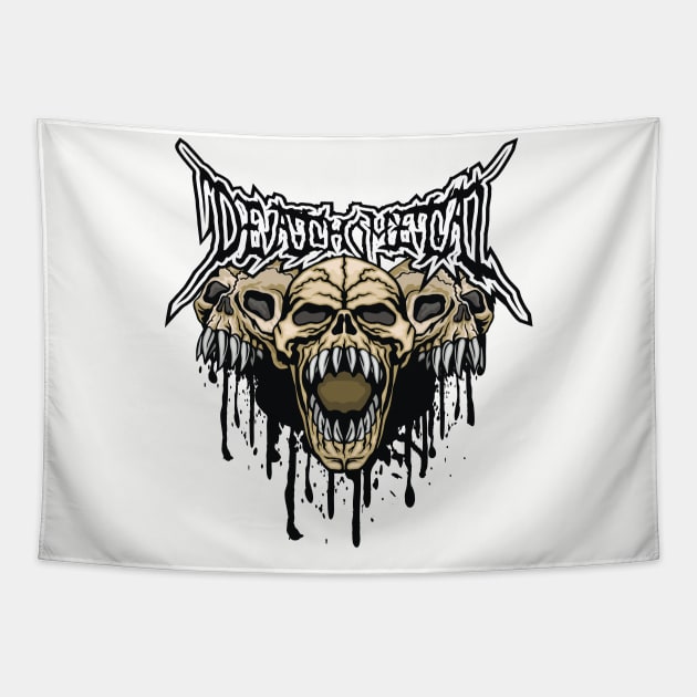 Death Metal Screaming Skulls with Fangs Halloween Tapestry by extrinsiceye