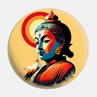 Buddha Lord in the Sun Retro Pop Art Style Pin