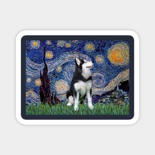 Starry Night Adapted to Include a Siberian Husky Magnet