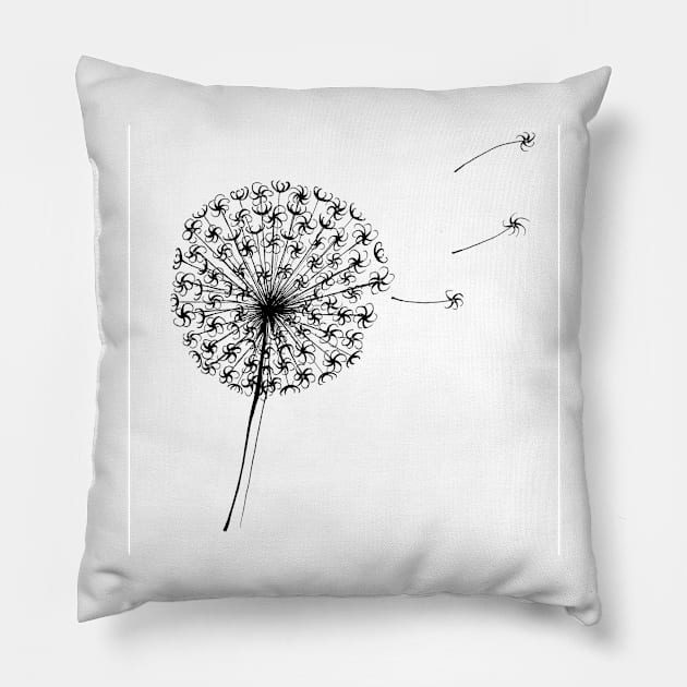 Dandelion Clock Black and White Drawing Pillow by Maddybennettart