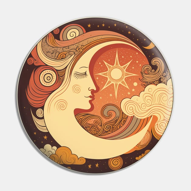 Celestial Moon Retro 70s Pin by TheJadeCat