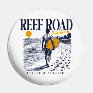 Vintage Surfing Reef Road, Palm Beach, Florida // Retro Surfer Sketch // Surfer's Paradise Pin