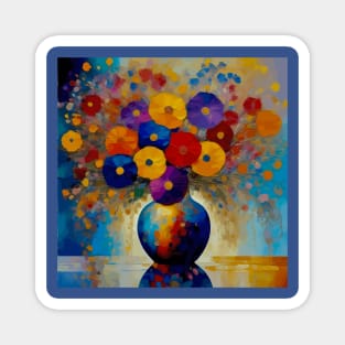 Colorful Floral Still Life Painting in a Blue Vase Magnet