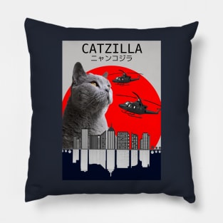 CATZILLA - GREY CAT Pillow