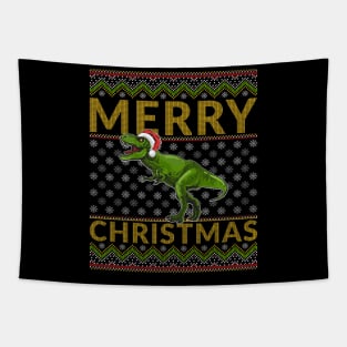 Christmas Dinosaur T-Rex Merry Xmas Pajama Tapestry