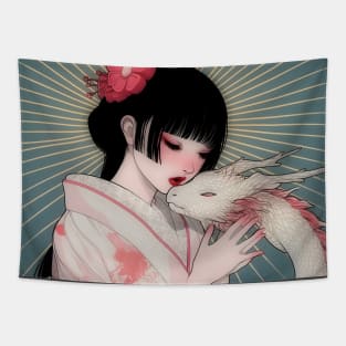 Geisha and white dragon 94003 Tapestry