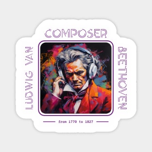 Ludwig Van Beethoven – Composer wearing Headphones Magnet