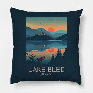 A Vintage Travel Illustration of Lake Bled - Slovenia Pillow