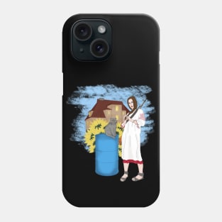 Armed Ukrainen woman with cat. Sunflowers Phone Case