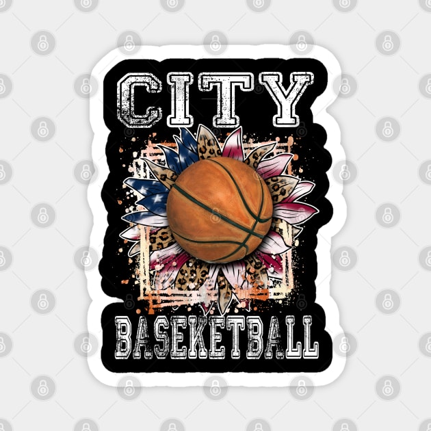 American Flag Personalized City Proud Name Basketball Magnet by Irwin Bradtke