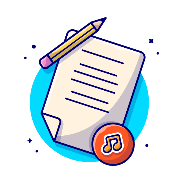 Music Lyrics with Pencil, Tune and Note of Music Cartoon Vector Icon Illustration by Catalyst Labs