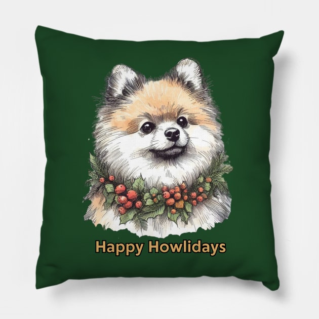 Happy Howlidays Pomeranian Pillow by ZogDog Pro