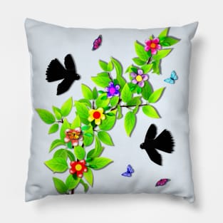 Black Morph Fantail and Butterflies Pillow