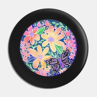 Circle of Butterflies and Flowers Pin