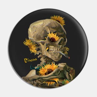 Surreal Skeleton with Sunflowers Pin