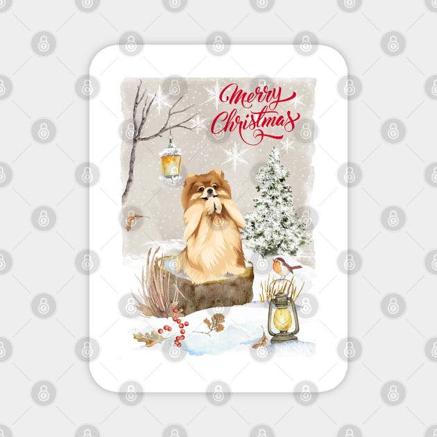 Cute Pomeranian Merry Christmas Santa Dog Magnet by Puppy Eyes