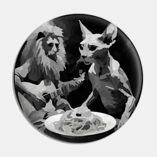 zombie sphinx cat eating spaghetti with guitar Pin