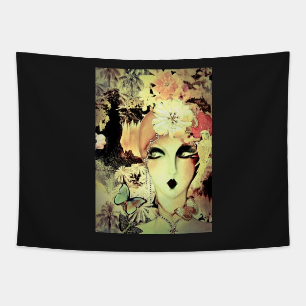 70s deco art print fashion dark floral Tapestry by jacquline8689