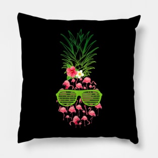 Funny Hawaii Tropical Pineapple Pink Flamingos Summer Vibes Pillow