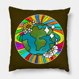 Vibrant 70s Style Planet Earth with Flowers (MD23ERD005c) Pillow