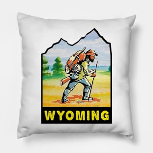 Hiking Wyoming Vintage Style Hiker Mountain Man Pillow