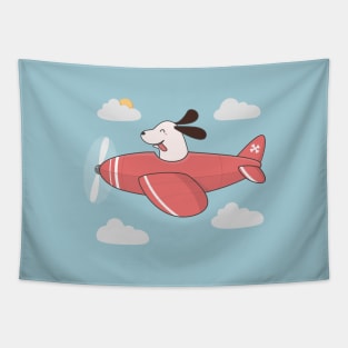 Kawaii Cute Dog Flying An Airplane Tapestry