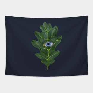 Oak Leaf with an Eye Watercolor Painting Tapestry