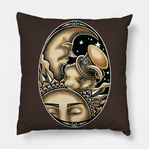 Ferret - Sun and Moon Pillow by Nat Ewert Art