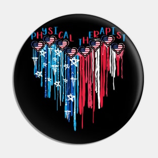 Physical Therapist American Flag Melting Heart 4th Of July Pin